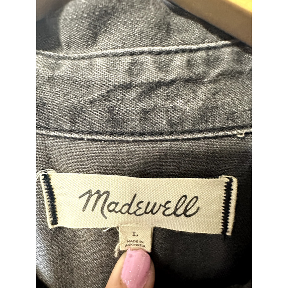 Madewell Denim Short-Sleeve Back-Pleat Shirt in Lunar Wash Size Large Collared - Picture 7 of 10
